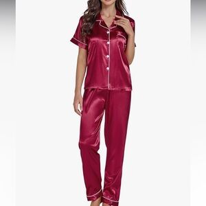 Women's Satin Pajama Set - Red